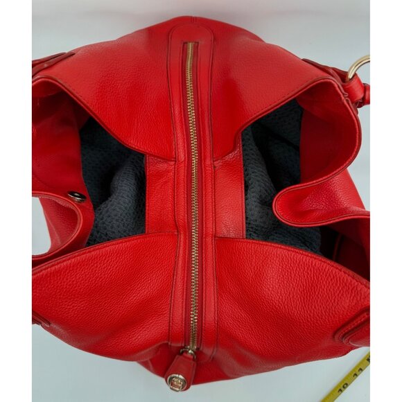 Coach Red Pebbled Leather Large Shoulder Hobo Bag 33547 Turnlock Zip Gold - Picture 12 of 16